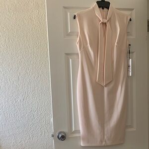 Calvin Klein Soft Blush Pink Sleeveless Tie-Neck Midi Dress